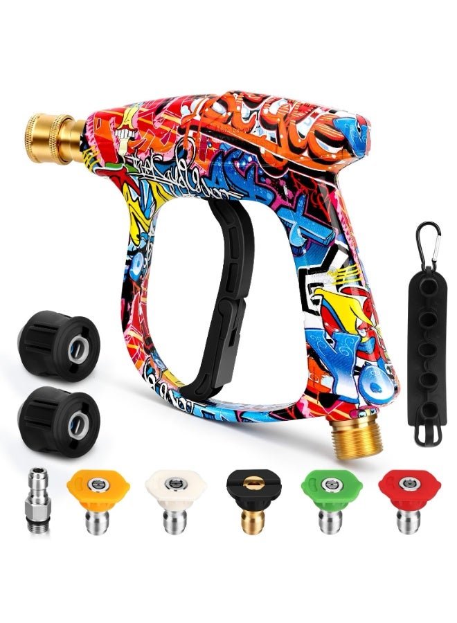 YelaJoy Short Pressure Washer Gun, 5 Spray Nozzles & 2 Hose Connectors – 4000PSI Power Washer Trigger Gun, M22-14mm Inlet to 1/4” Quick Connector - Image 1